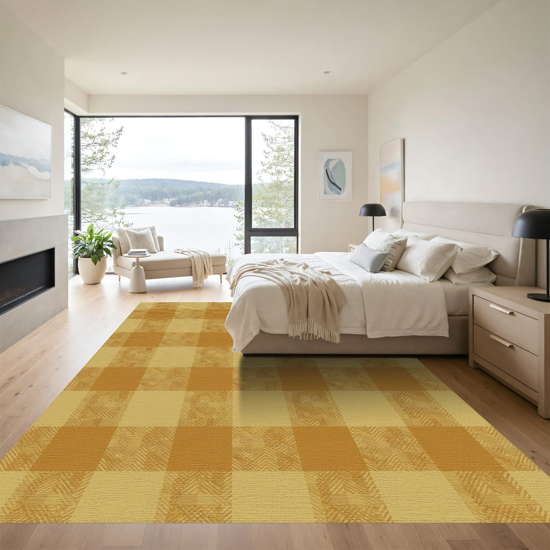 Amber Gold Textured Buffalo Check Rug