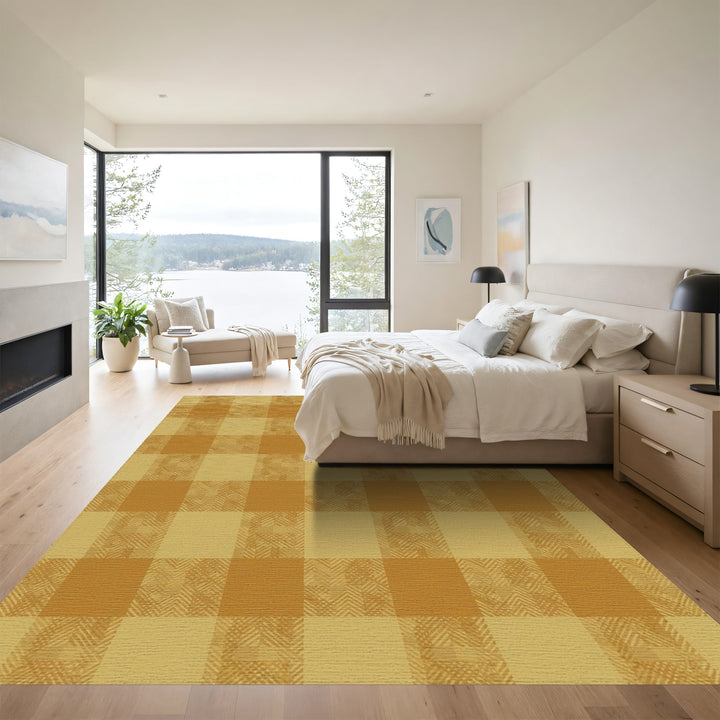 Amber Gold Textured Buffalo Check Rug