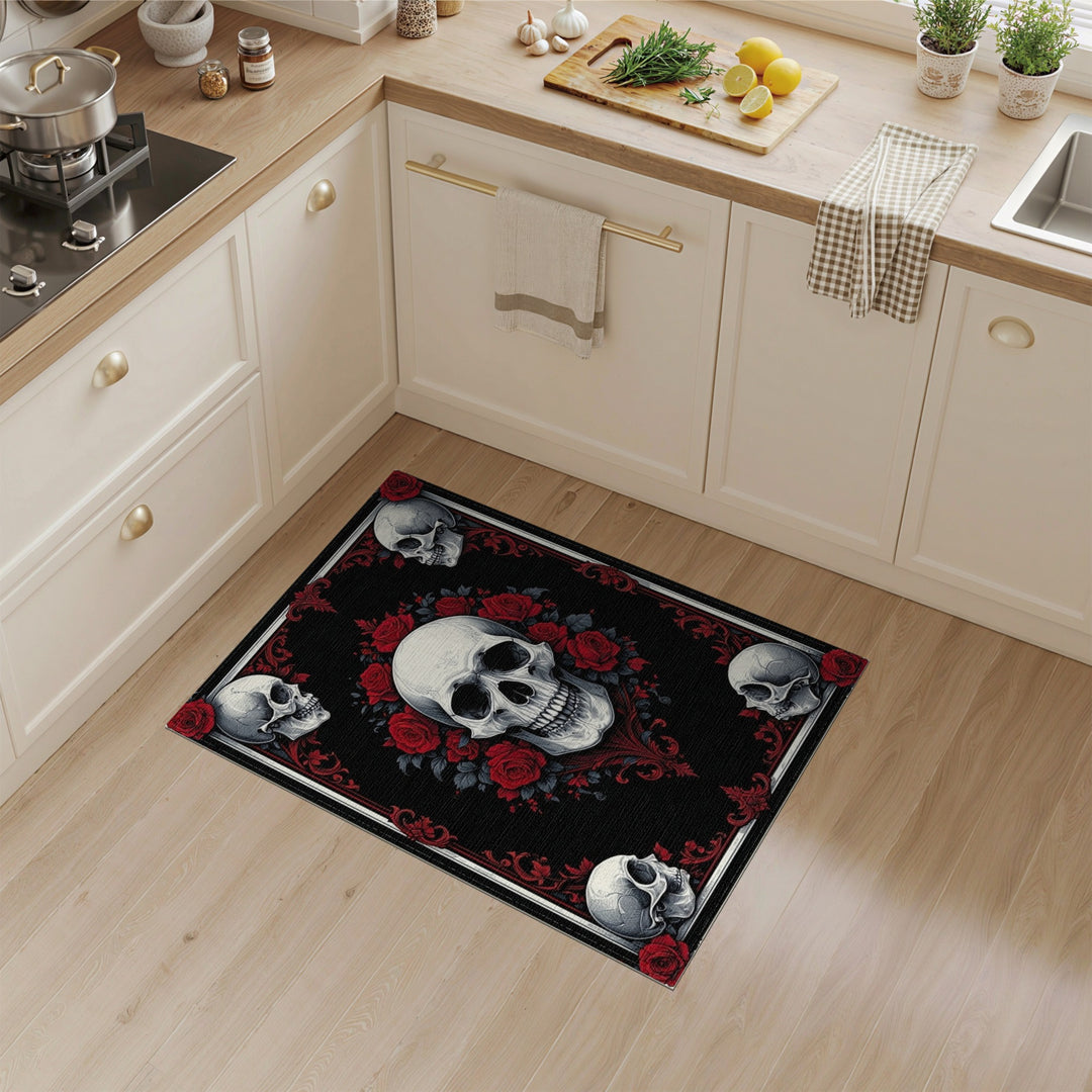 Gothic Skull and Rose Area Rug