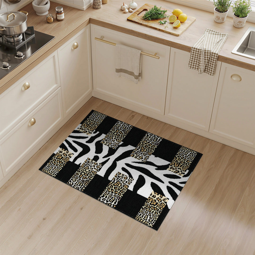 Black White Abstract Leopard Zebra Area Rug