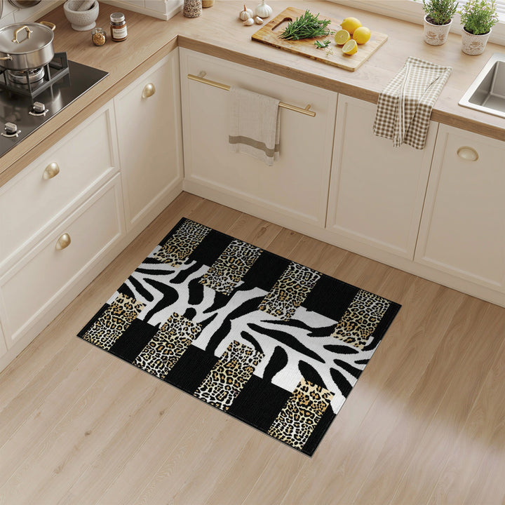 Black White Abstract Leopard Zebra Area Rug