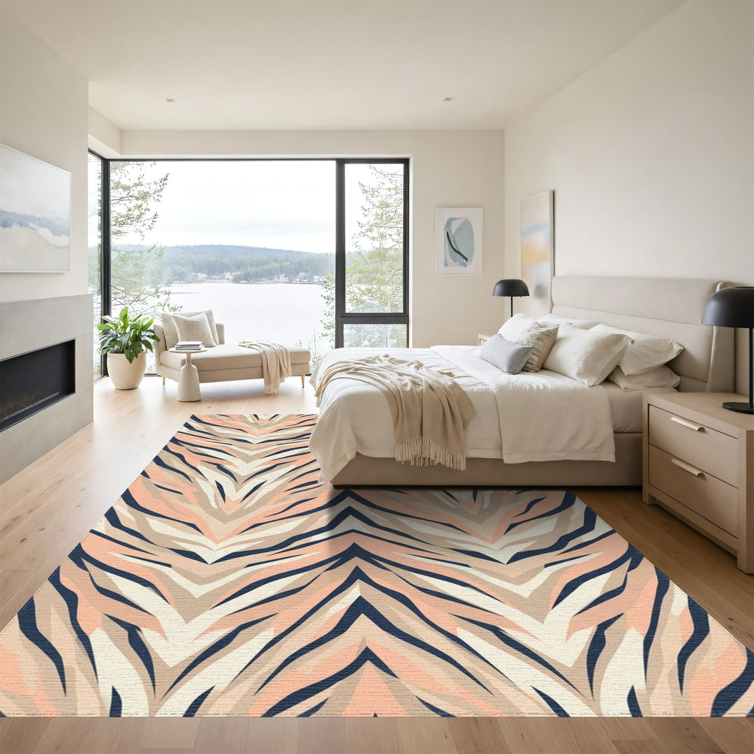 Blush Tan Tiger Stripe Chevron Rug