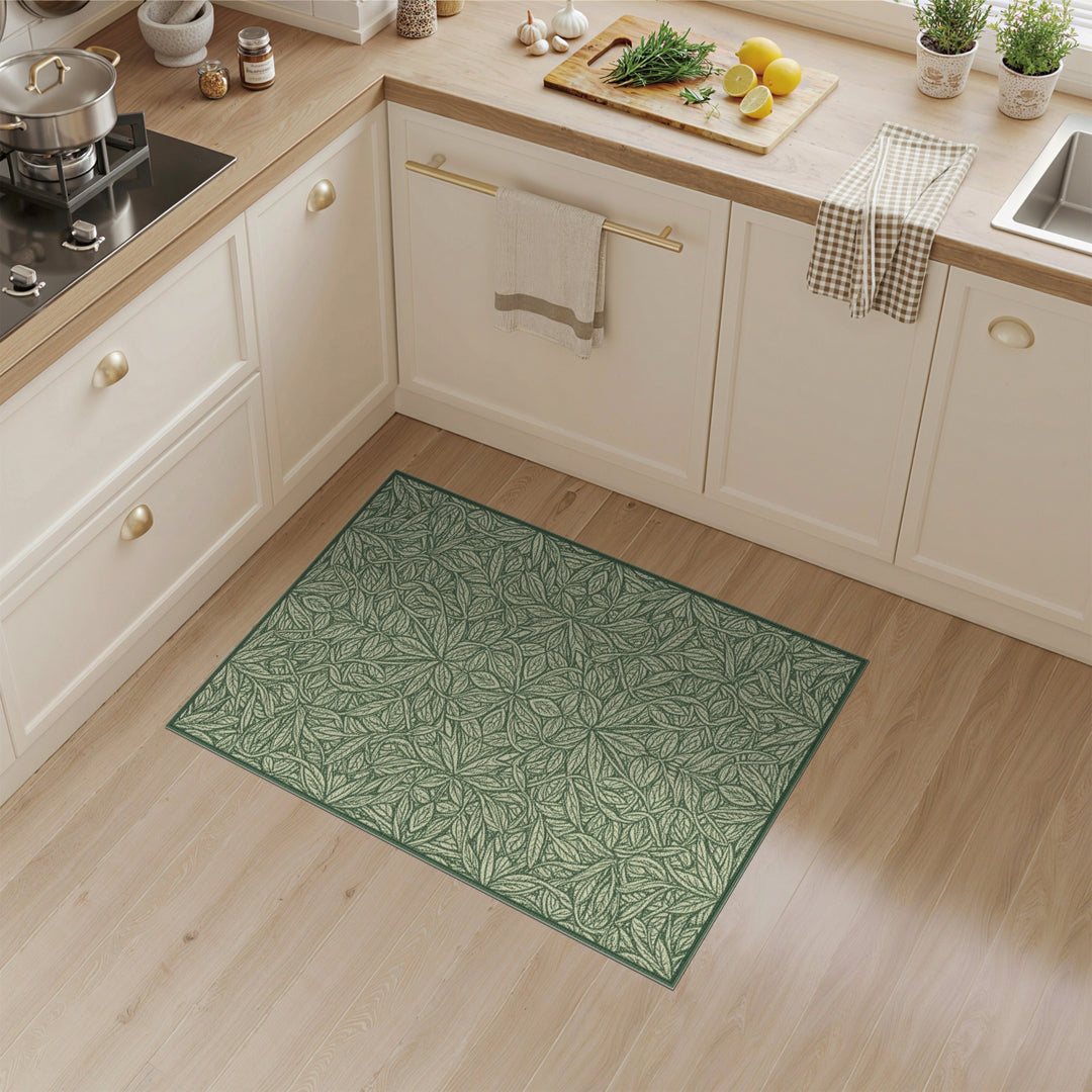 Green Botanical Leaf Vintage Area Rug