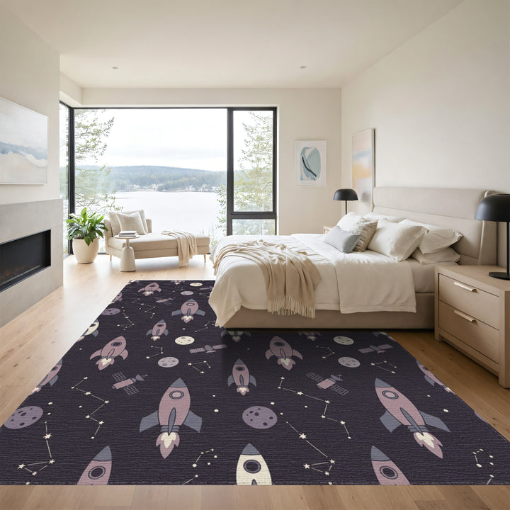 Retro Space Rocket Constellation Night Rug