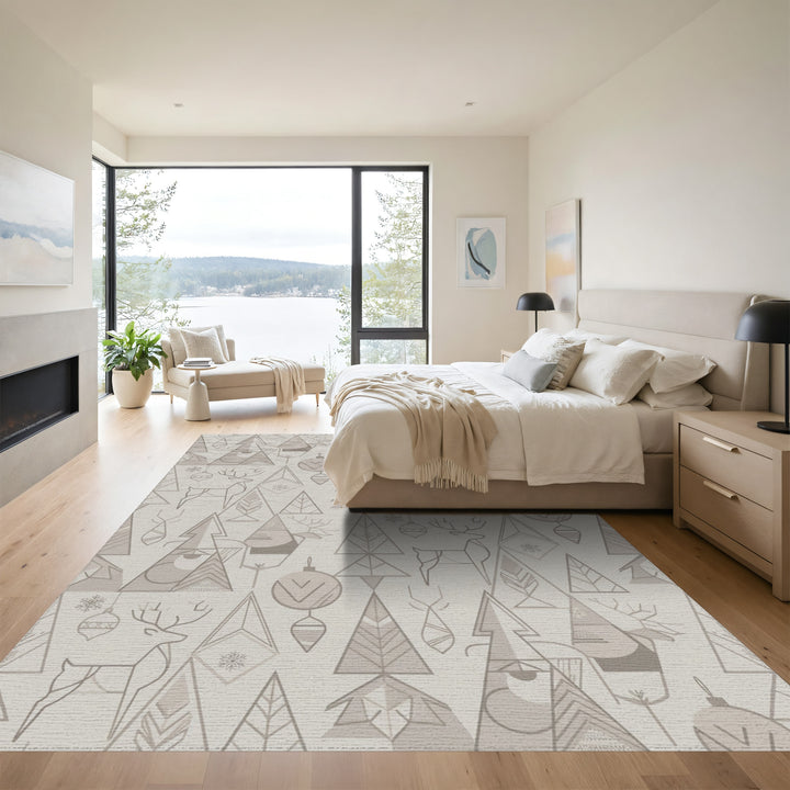 Neutral Geometric Woodland Winter Scene Rug