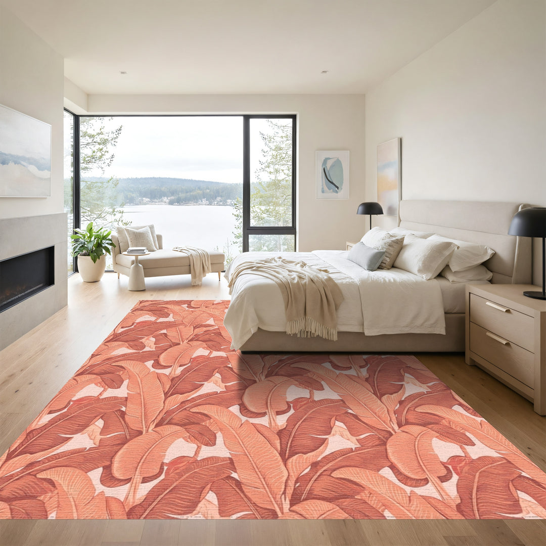 Coral Banana Leaf Tropical Jungle Rug