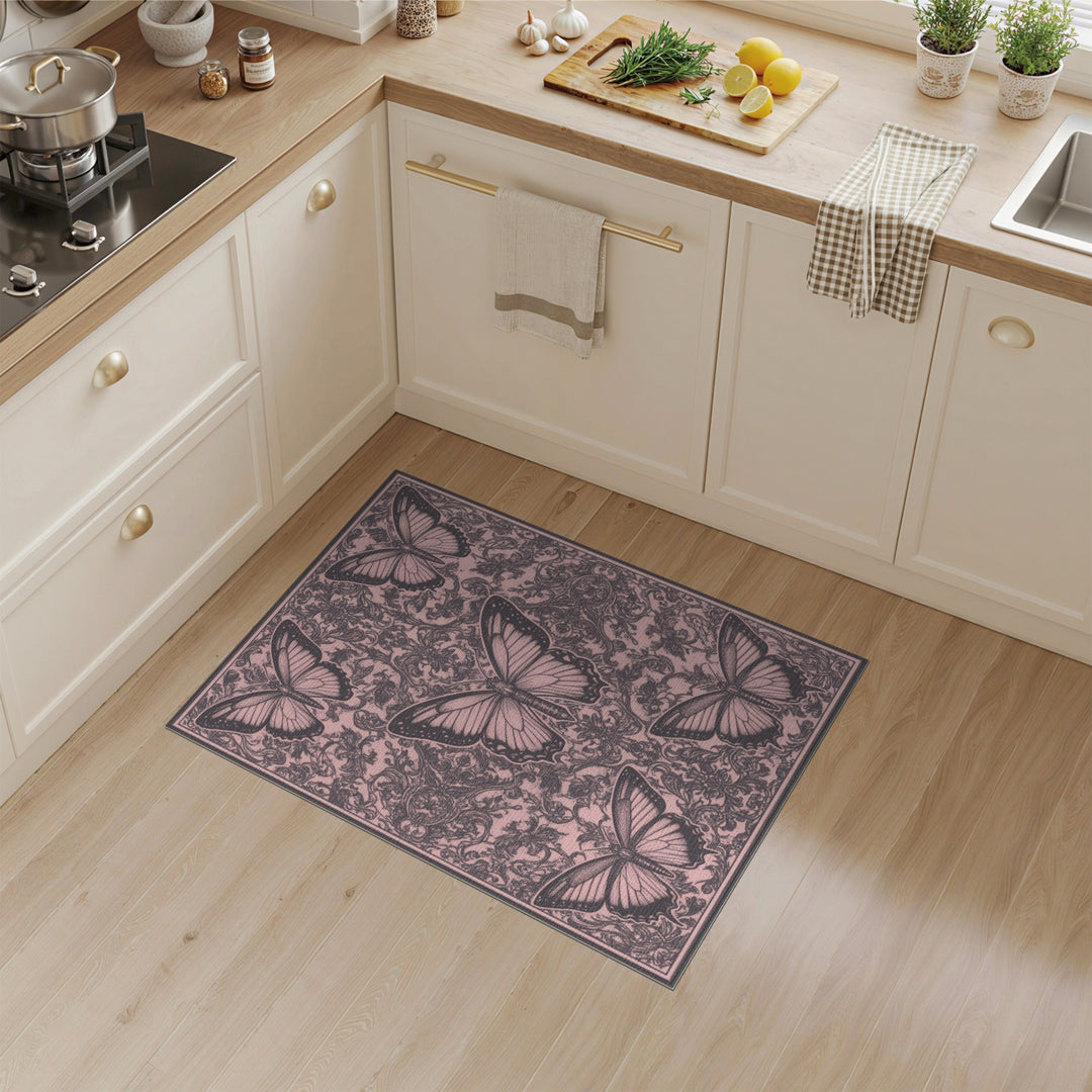 Pink Butterfly Vintage Area Rug