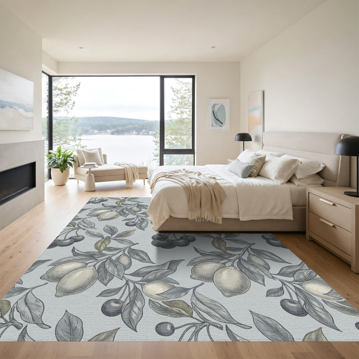 Vintage Lemon Cherry Branch Illustration Rug