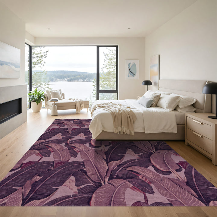 Rich Plum Tropical Banana Leaf Rug
