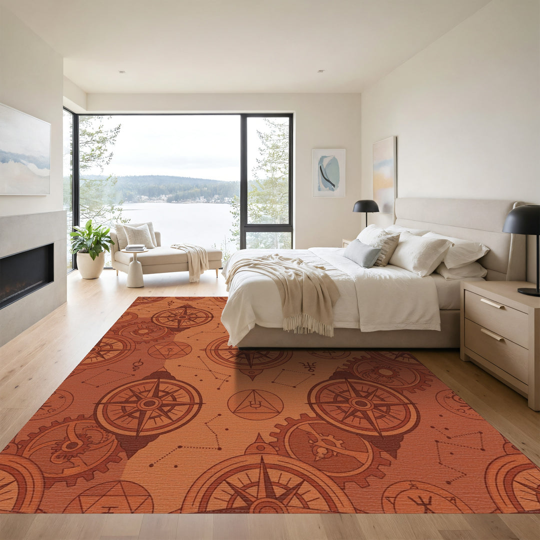 Copper Compass Steampunk Celestial Gears Rug