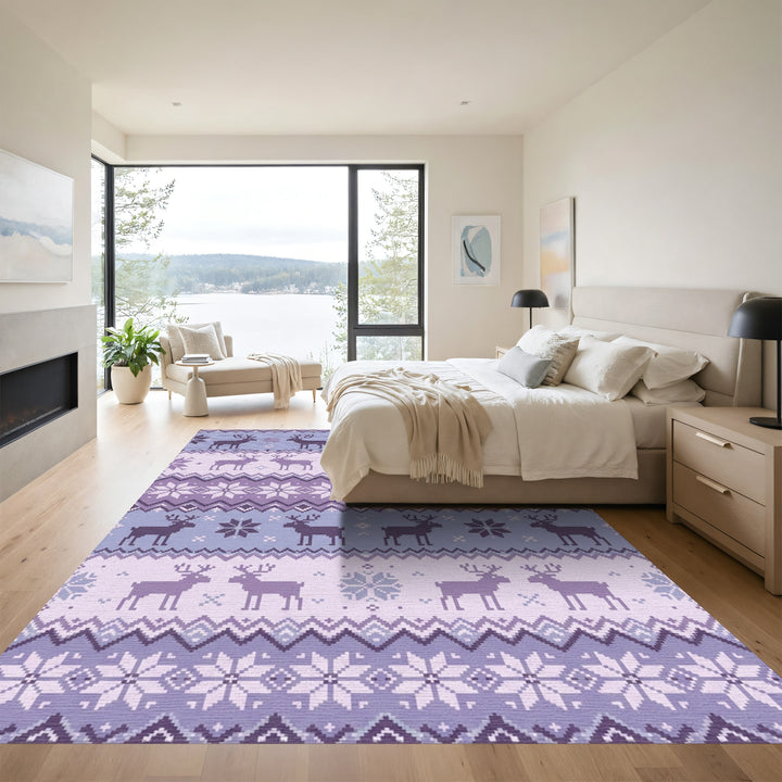 Purple Reindeer Snowflake Nordic Knit Rug