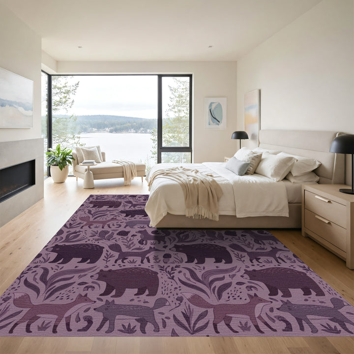 Woodland Animals Whimsical Forest Vines Rug
