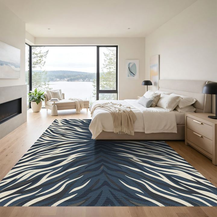 Deep Blue Zebra Stripe Abstraction Rug