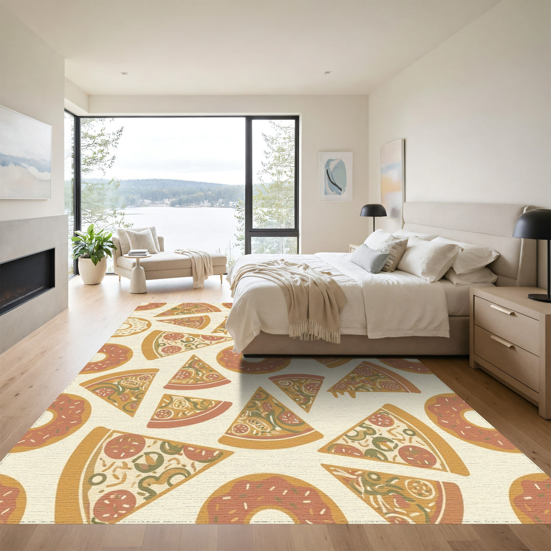 Whimsical Pizza Donut Repeating Pattern Rug