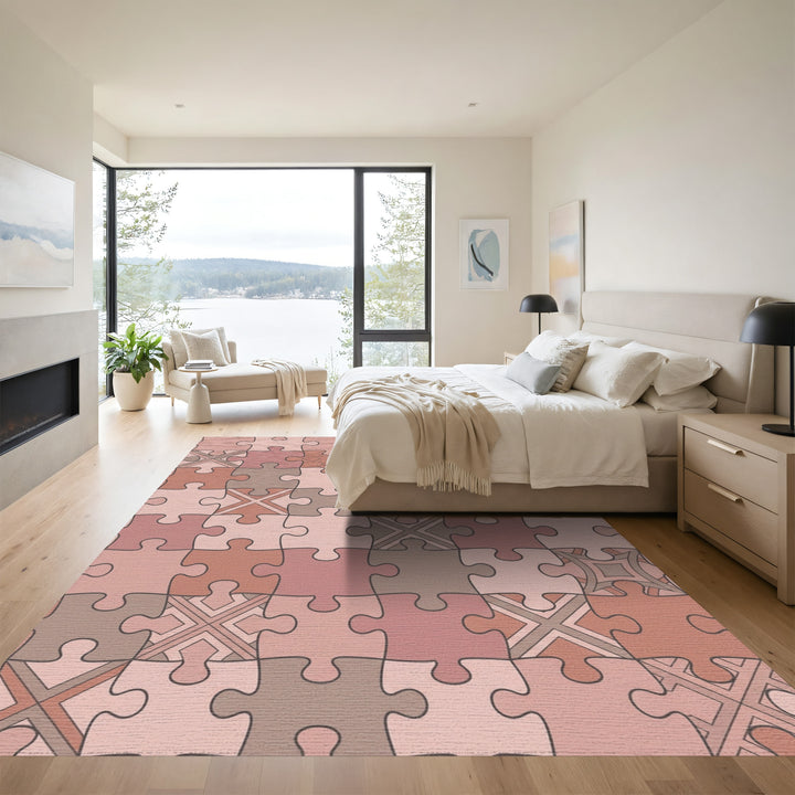 Warm Puzzle Piece Geometric Medallion Rug