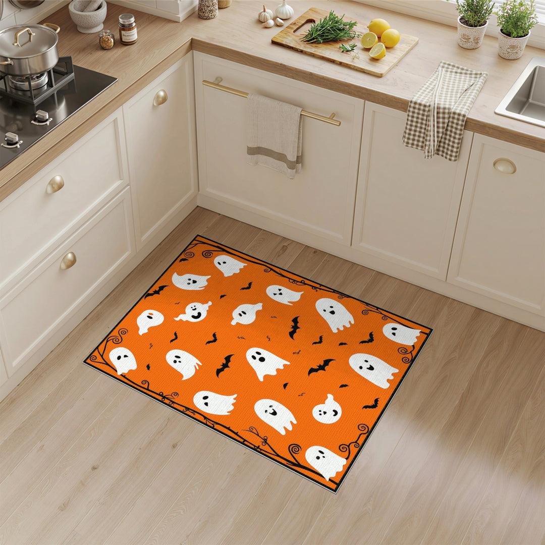 Ghosts and Bats Orange Halloween Kids Area Rug