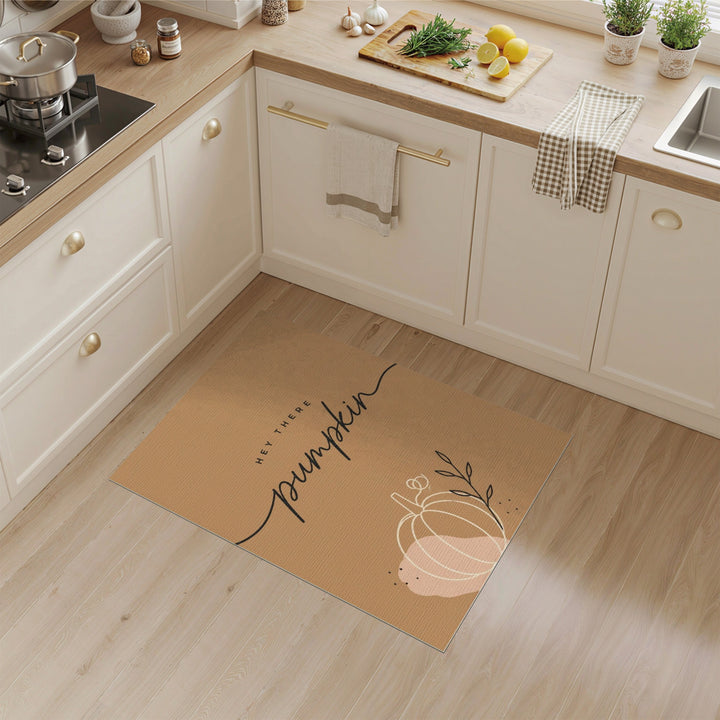 Brown and Tan Rustic Farmhouse Hey There Pumpkin Area Rug