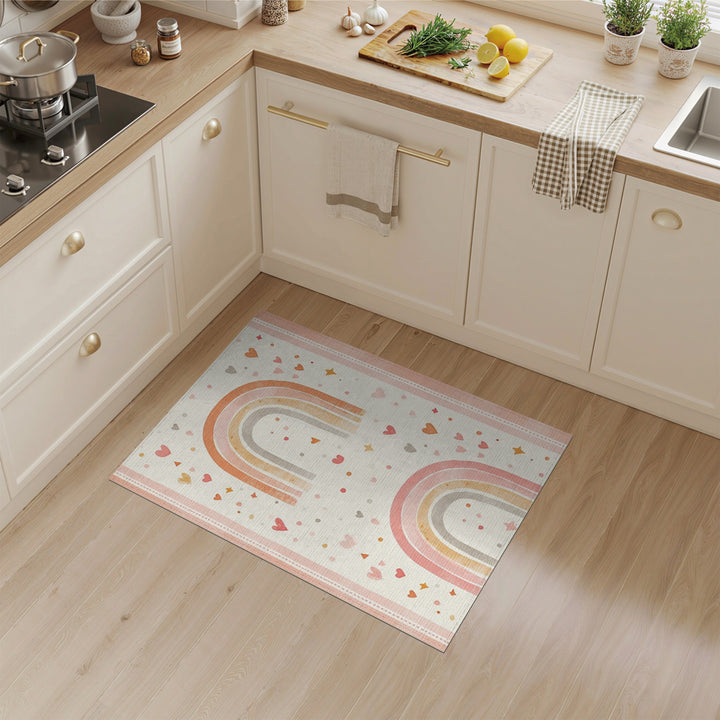 Kids Cartoon Pink Rainbow Hearts Kids Area Rug