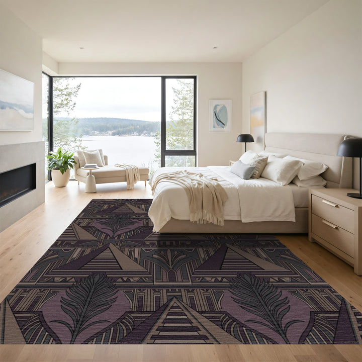 Deep Purple Egyptian Pyramid Art Deco Rug