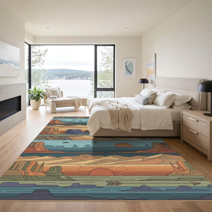 Desert Sunset Geometric Landscape Rug