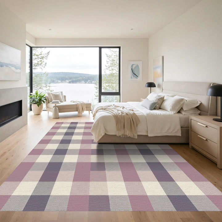 Soft Mauve Plaid Checkered Rug