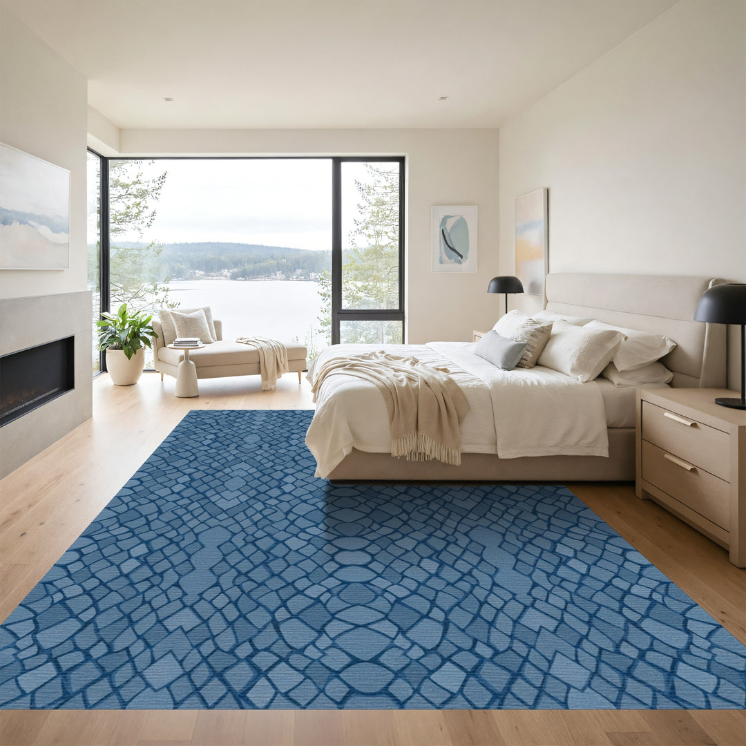 Deep Blue Reptile Scales Rug