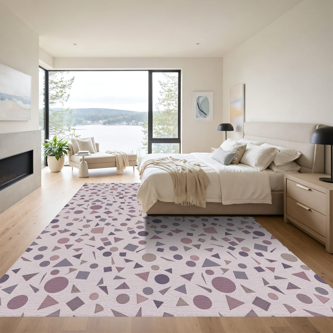 Soft Pink Scattered Geometric Shapes Rug