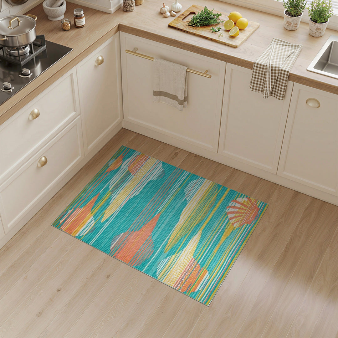 Coastal Teal Seashell Area Rug