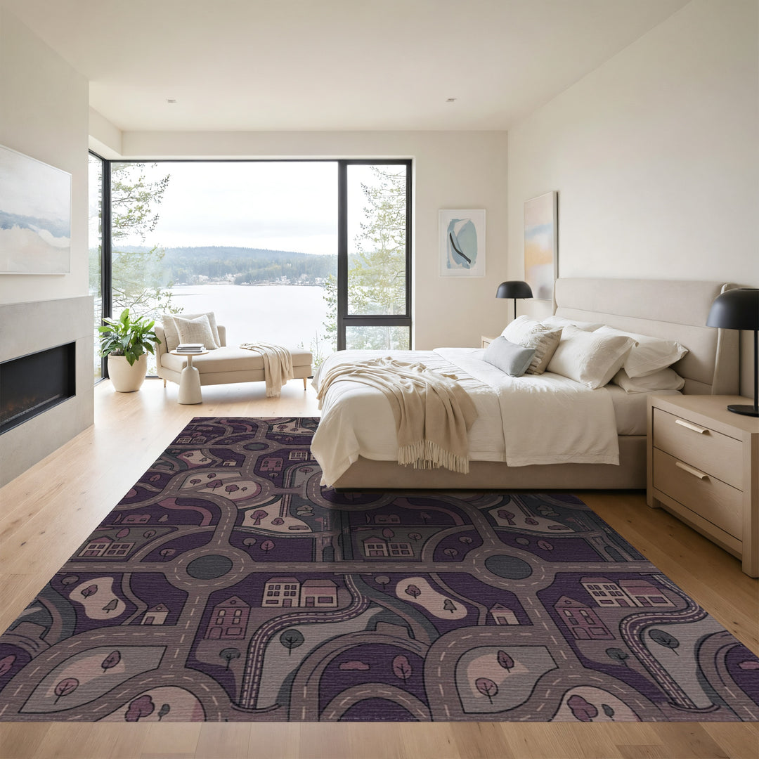 Curving Roads Town Houses Woodland Circles Rug