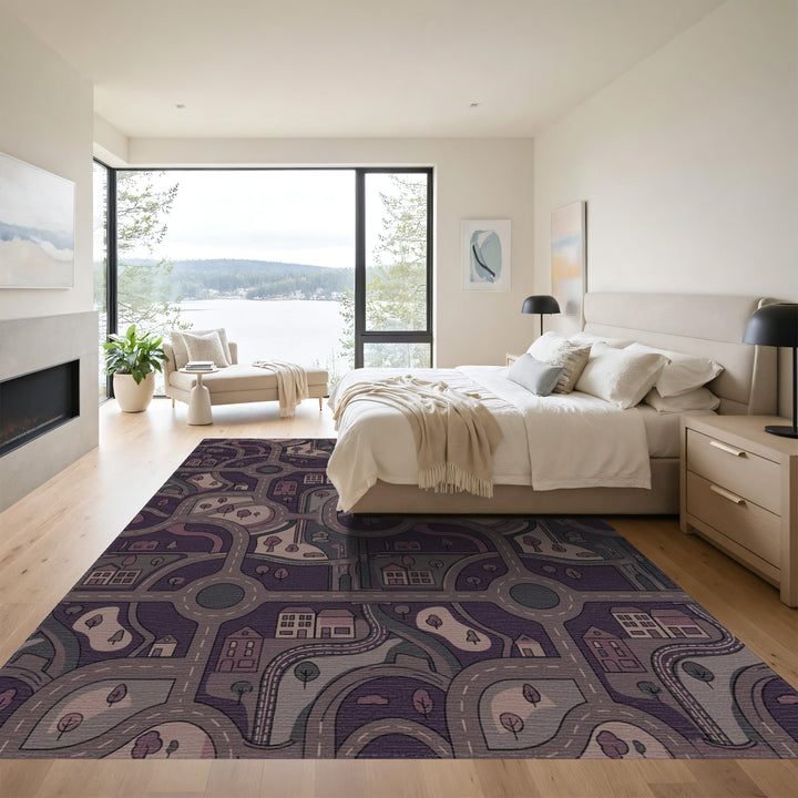 Curving Roads Town Houses Woodland Circles Rug