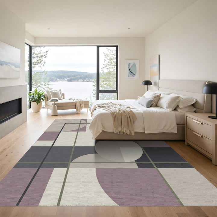 Muted Plum Geometric Abstract Circles Rug