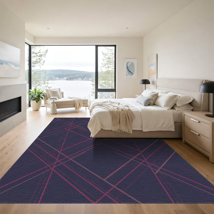 Deep Plum Intersecting Lines Rug