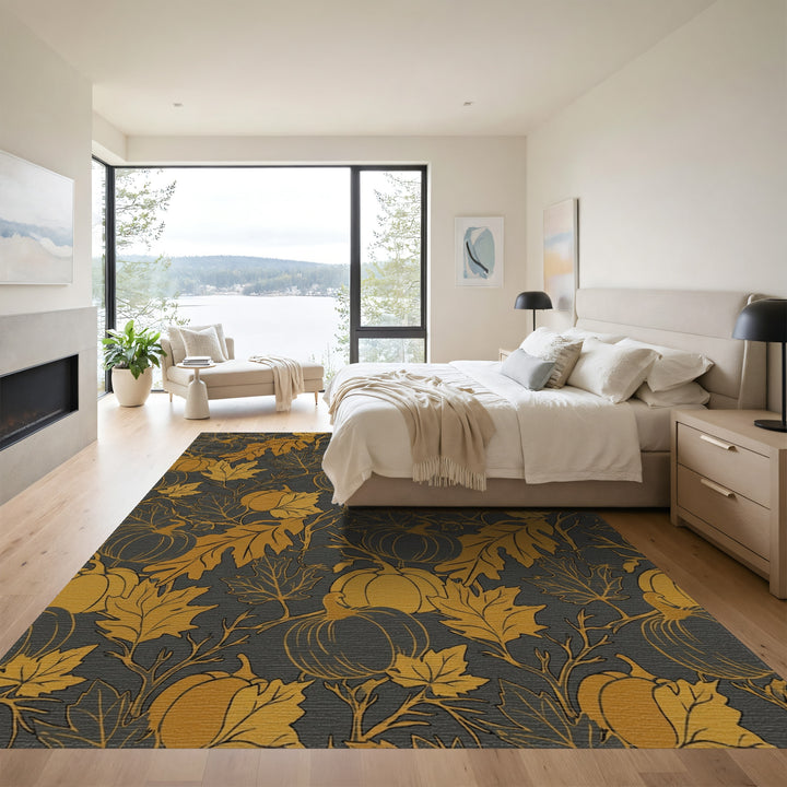 Golden Pumpkin Leaf Autumn Overlay Rug