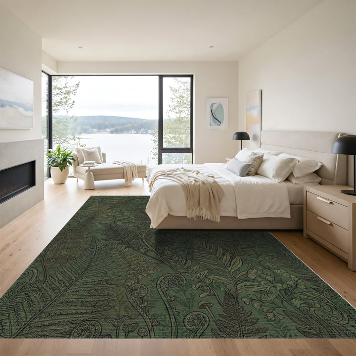 Verdant Forest Fern Illustration Rug