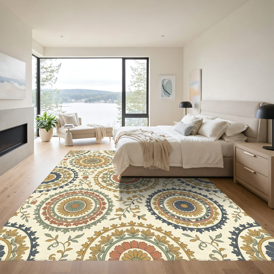 Earthy Jewel Tone Medallion Foliage Rug