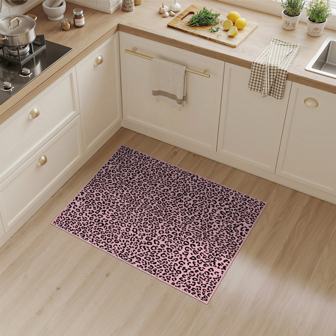 Boho Chic Pink Leopard Print Boho Area Rug