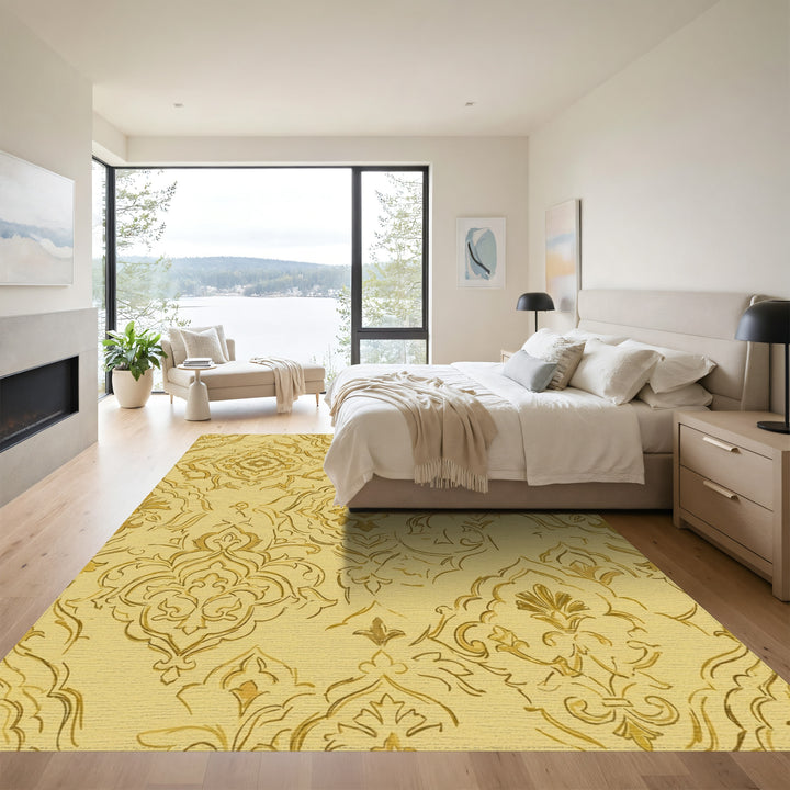 Golden Ochre Vintage Floral Medallion Rug