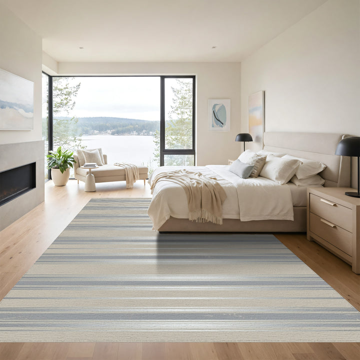Modern Taupe Silver Striped Rug