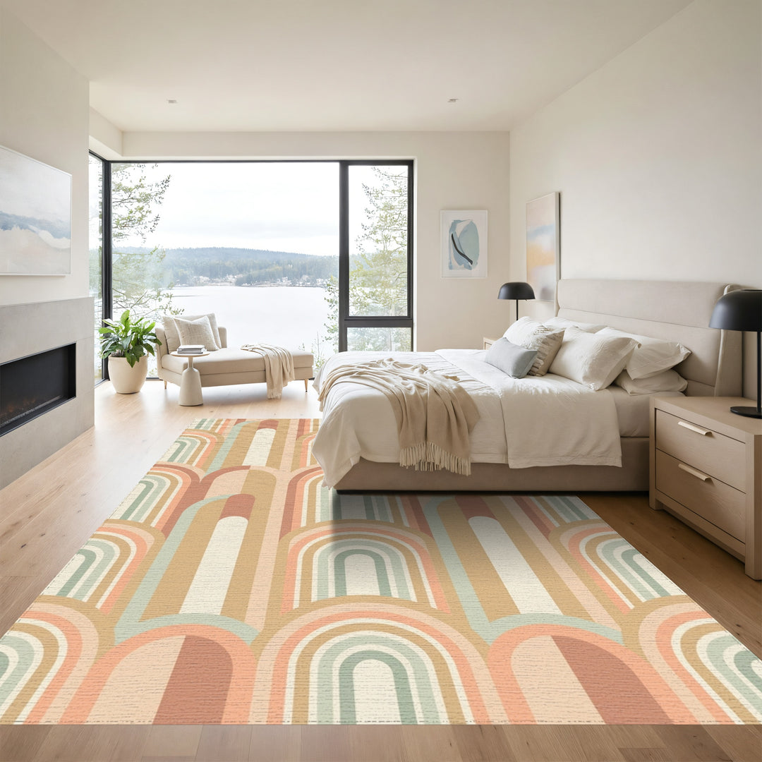 Retro Abstract Arc Rainbow Rug