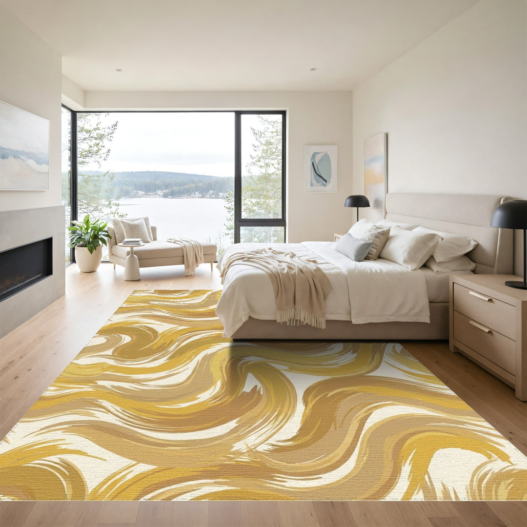 Golden Earthy Swirl Brushstroke Rug
