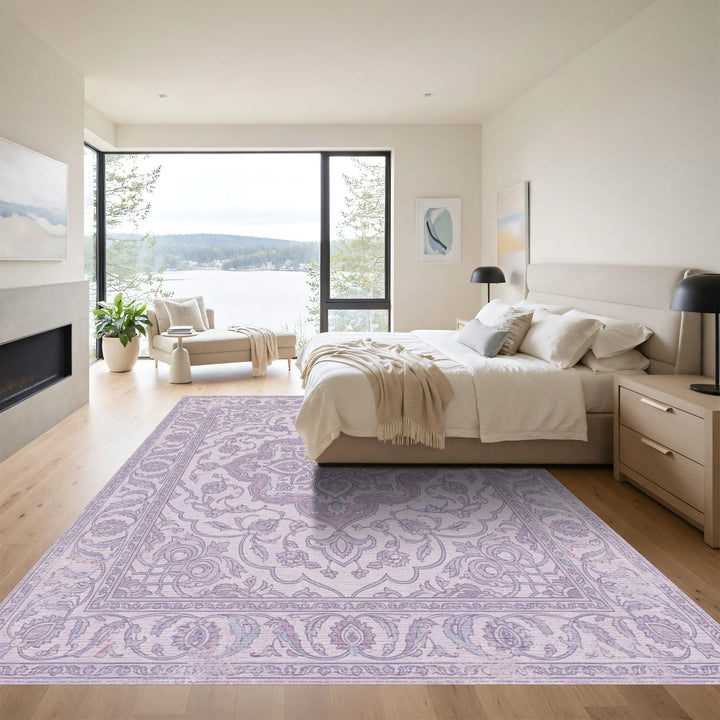 Lavender Floral Medallion Border Rug