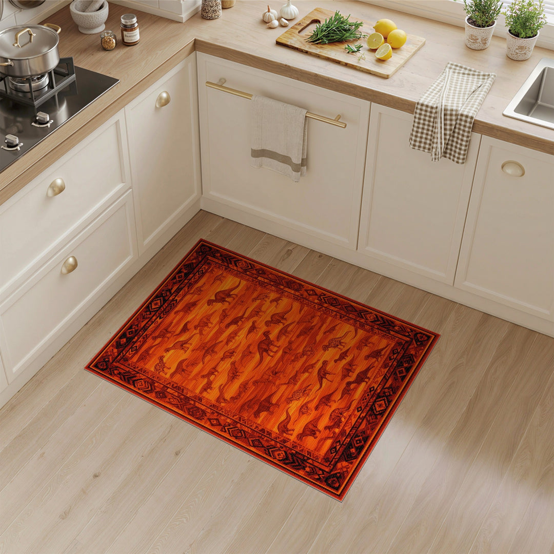 Kids Cartoon Orange Dinosaur Kids Area Rug
