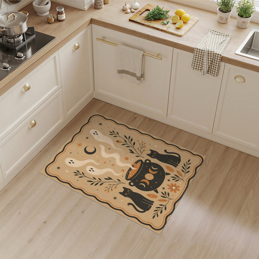 Ghost Cat Cauldron Washable Area Rug