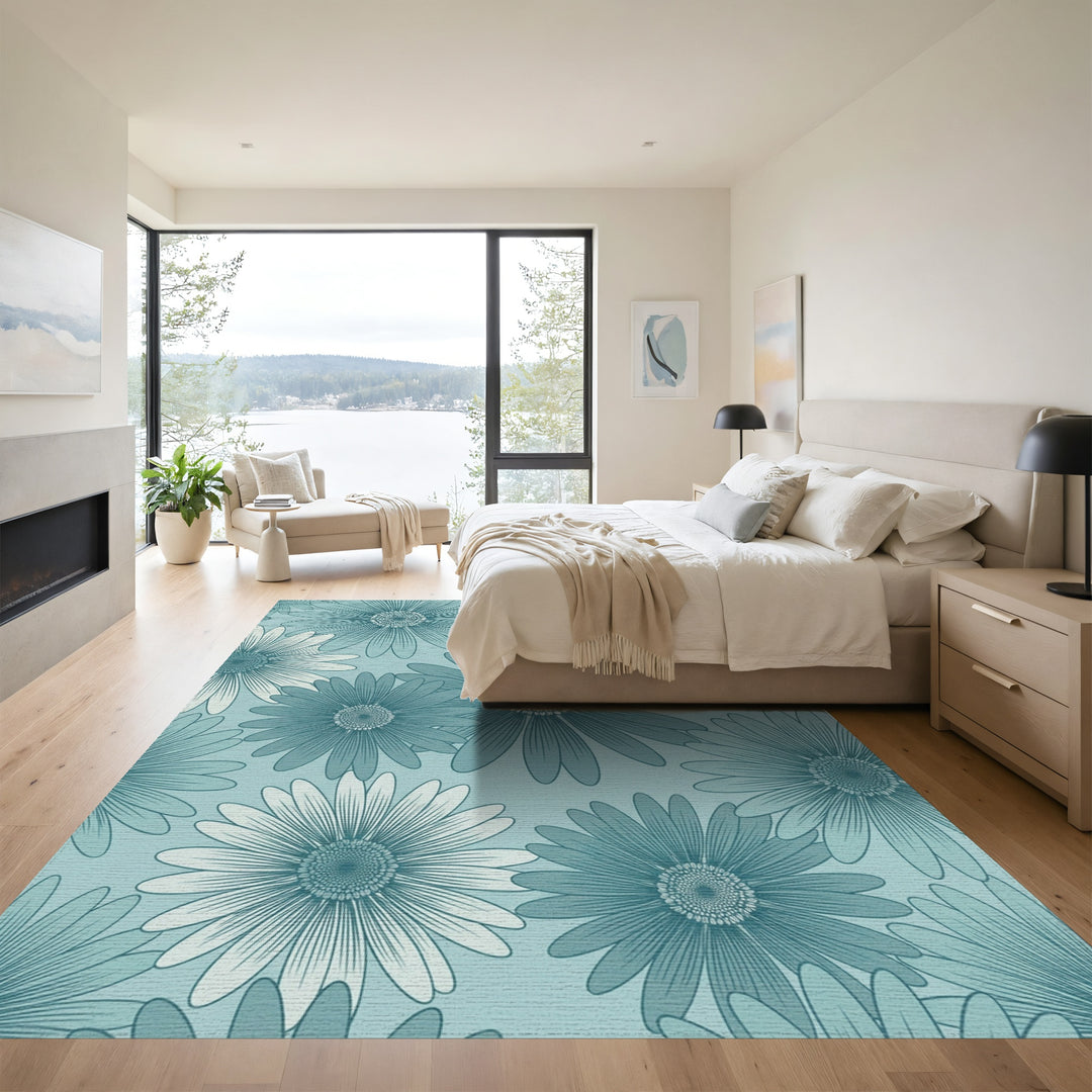 Teal Daisy Garden Arrangement Rug