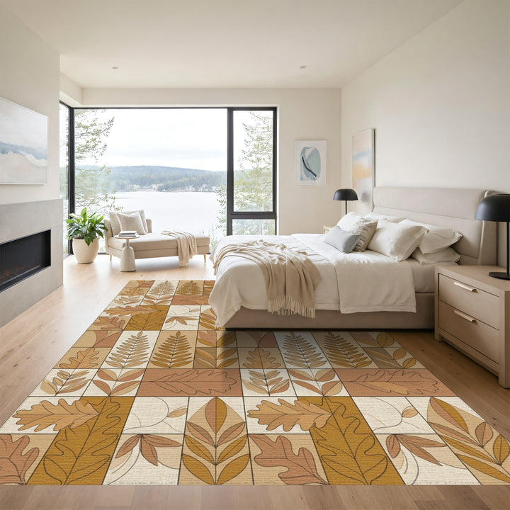Earthy Autumn Leaf Block Print Rug