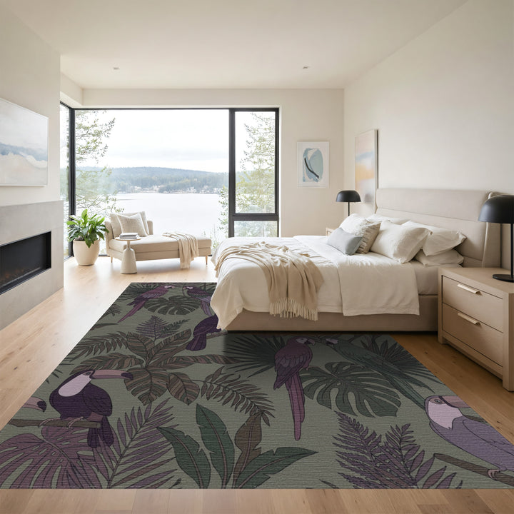 Vibrant Tropical Toucan Parrot Jungle Rug