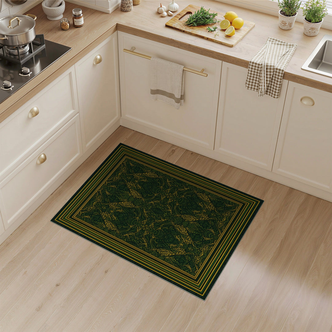 Green Dark Green Gold Traditional Persian Area Rug