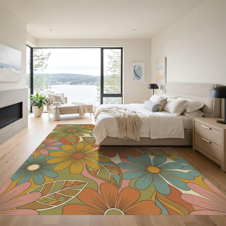 Retro Floral Garden Medallion Rug