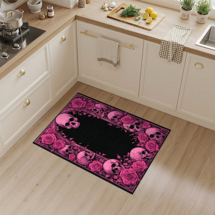 Pink Roses and Skulls Area Rug