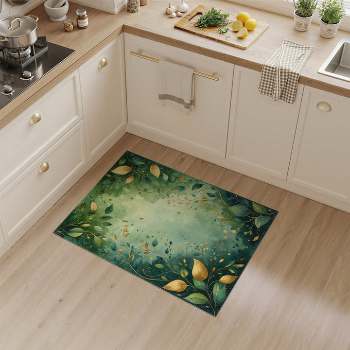 Green Lush Green Leaf Botanical Area Rug